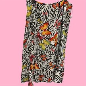 Le Suit Y2K/90s Black and white zebra butterfly print midi skirt